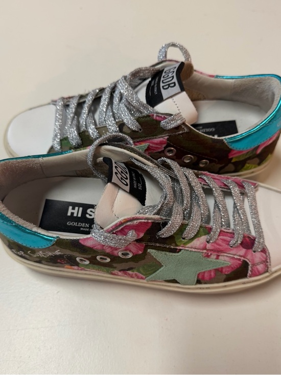 Golden Goose Shoes - Golden Goose Kids Hi Star Floral Sneakers in Pink, Teal & Silver
